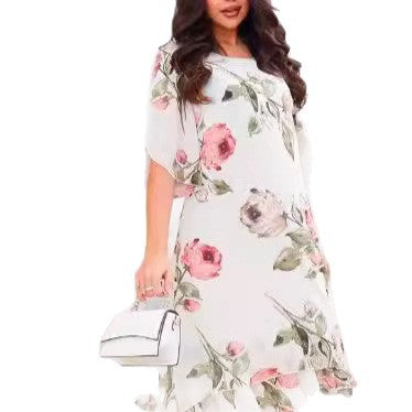 Robe ample à col rond et imprimé
