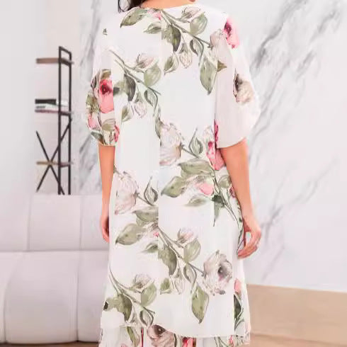 Robe ample à col rond et imprimé