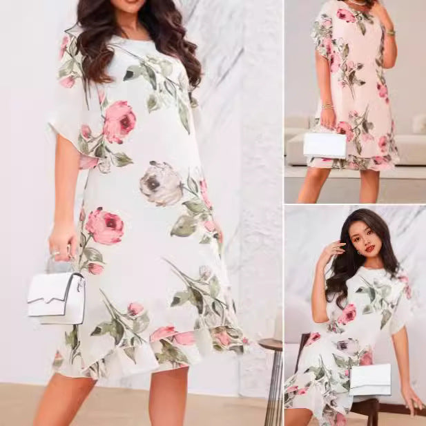 Robe ample à col rond et imprimé