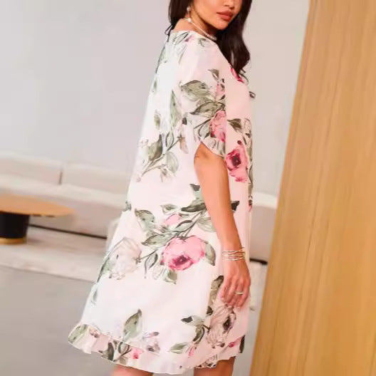 Robe ample à col rond et imprimé