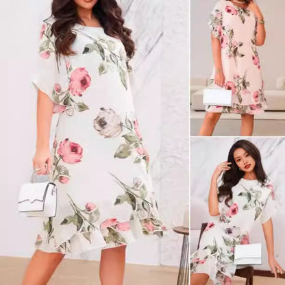 Robe ample à col rond et imprimé